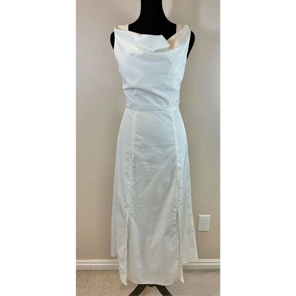 NWT Du Paradis Cream Sleeveless Cowl Neck Plissé Midi Sheath Silhouette Dress - Picture 3 of 11